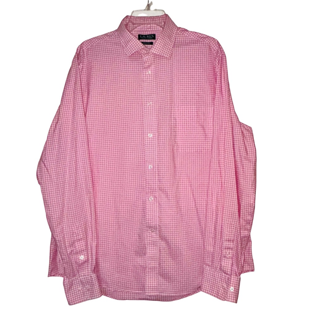 Lauren Ralph Lauren Pink White Gingham Shirt XL Regular Fit Stretch Fabric - Picture 2 of 9